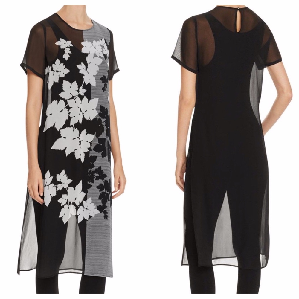 🍁 Vince Camuto Sheer Black Floral Tunic Top - Picture 1 of 8